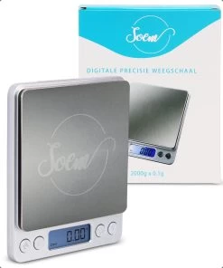 SOEM® Keukenweegschaal Digitaal Met Weegbakjes – Compacte Precisie Weegschaal 0.1 Gram – Koffie Weegschaal – RVS Weegschaal – Tarra Functie