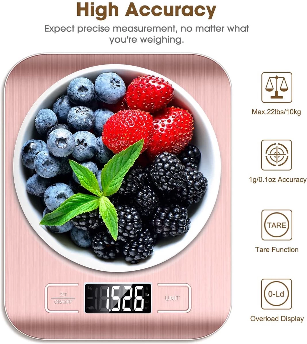 Imtex Digitale Precisie Keukenweegschaal - Tot 5000 gram (5kg) - RVS Rosé Imtex Digitale Precisie Keukenweegschaal - Tot 5000 Gram (5kg) - RVS Rosé -Bol Waterkoker Winkel