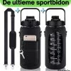 Waterfles 2 Liter + Hoes En Draagband Voor Telefoon - Sportfles - Sport Bidon - Waterfles Met Rietje - Waterkan - Gallon - Schenkfles - Bottle - Drinkfles 2 Liter