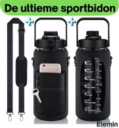 Waterfles 2 Liter + Hoes En Draagband Voor Telefoon - Sportfles - Sport Bidon - Waterfles Met Rietje - Waterkan - Gallon - Schenkfles - Bottle - Drinkfles 2 Liter