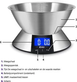 SWILIX ® Precisie Keukenweegschaal - 1gr Tot 5 Kg - Inclusief Mengcom - Met Tarra Functie - Inclusief Batterijen - RVS -Bol Waterkoker Winkel 1125x1200 1