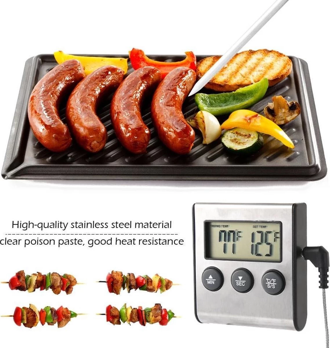 2-in-1 Magnetische Digitale Kern Thermometer Met Keuken Timer Alarm -0-250 Graden Celcius - Magnetische Vloeistof/Vlees Temperatuurmeter Met Meetsonde Draad & Kook Timer 2-in-1 Magnetische Digitale Kern Thermometer Met Keuken Timer Alarm -0-250 Graden Celcius - Magnetische Vloeistof/Vlees Temperatuurmeter Met Meetsonde Draad & Kook Timer -Bol Waterkoker Winkel