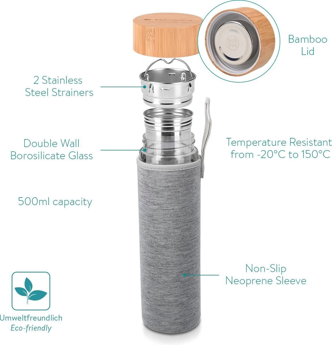 Navaris glazen theefles met filter - 500 ml - Waterfles van glas - Dubbelwandige drinkfles - Fles met bamboe dop, thee infuser en hoes Navaris Glazen Theefles Met Filter - 500 Ml - Waterfles Van Glas - Dubbelwandige Drinkfles - Fles Met Bamboe Dop, Thee Infuser En Hoes -Bol Waterkoker Winkel 1154x1200 3