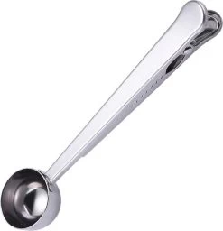 Maatschepje Met Afsluitclip - Koffie Lepel – Afdichting – Espresso Schep – Thee En Koffie – RVS - Zilver Kleurig