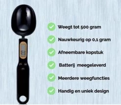Digitale Weegschaal Lepel Zwart - Premium - Dierenvoeding Weegschaal - Supplementen Weegschaal - Weeglepel - Maatlepel - Lepelweegschaal - Lepelweger - Keukenweegschaal - INCLUSIEF BATTERIJ!!