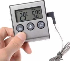 Boticz - 2-in-1 Magnetische Digitale Kern Thermometer Met Keuken Timer Alarm - Magnetische Vloeistof/Vlees Temperatuurmeter Met Meetsonde Draad & Kook Timer - 0-250 Graden Celcius - Inclusief Gratis Batterijen