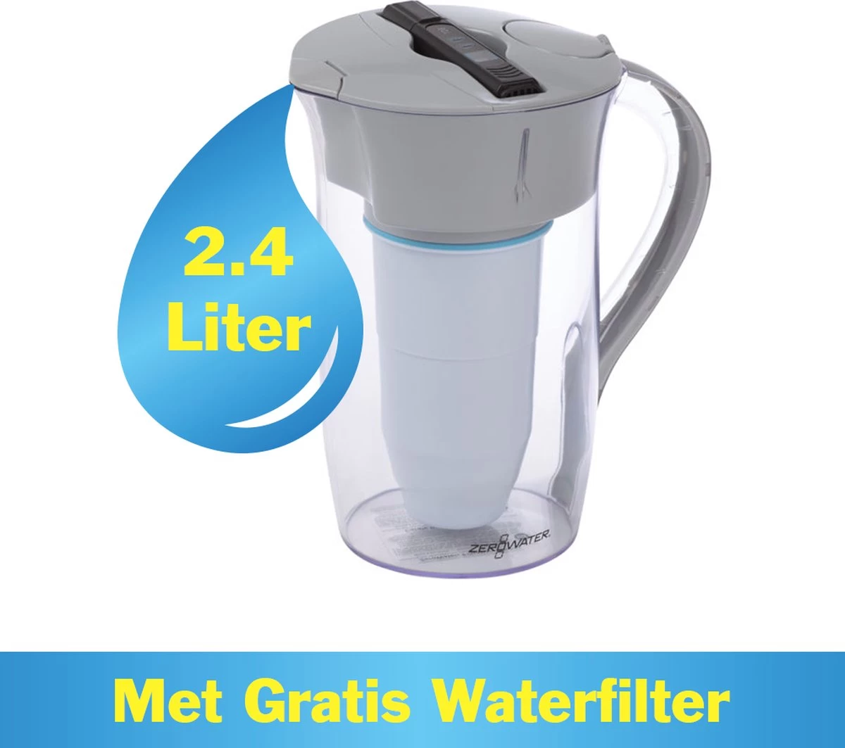 ZeroWater - 2,4 Liter - Ronde Waterfilterkan - Met Gratis Waterfilter & TDS meter ZeroWater - 2,4 Liter - Ronde Waterfilterkan - Met Gratis Waterfilter & TDS Meter -Bol Waterkoker Winkel