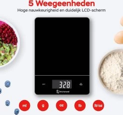 Kitchenwell Digitale Precisie Keukenweegschaal – Weegschaal Keuken - 1gr - 15kg – Tarra Functie - Zwart -Bol Waterkoker Winkel 1200x1124 1