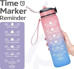 Merkloos Vision Licht Roze-Blauwe Waterfles Met Tijdmarkeringen | 1 Liter | Sport Waterfles | Drinkfles Met Rietje | Lekvrije Sportfles | Tritan Waterfles | BPA Vrij | Voor Sport, Fietsen, Kamperen, School, Sportschool | Tijdmarkering -Bol Waterkoker Winkel 1200x1128 4
