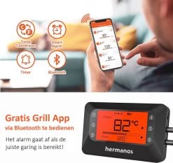 Hermanos® Digitale BBQ Thermometer Draadloos - Vleesthermometer - Oventhermometer - Bluetooth Met App - 6 Meetsondes - Magneet - Incl. Batterijen -Bol Waterkoker Winkel 1200x1132