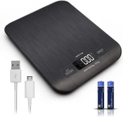 WITTS Oplaadbare Digitale Keukenweegschaal - Tarrafunctie - 1g Tot 5kg - RVS - Zwart