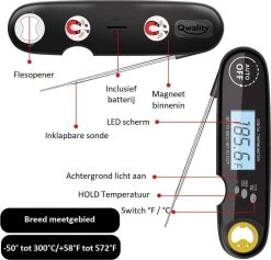 Nauwkeurige Keukenthermometer Met Ophangmagneet – Waterdicht - Digitale BBQ Thermometer - Vleesthermometer Keuken - Kernthermometer - Temperatuur Range -50 °C Tot 300°C - Qwality4u -Bol Waterkoker Winkel 1200x1151 3