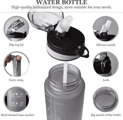 Merkloos Drinkfles – Luxe Drinkfles Met Rietje – Waterfles 1 Liter – Water Bottle – Motivatie Waterfles Met Tijdmarkeringen -Bol Waterkoker Winkel 1200x1168 2