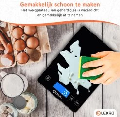 Lekro Digitale Precisie Keukenweegschaal – Weegschaal Keuken - 1gr-15kg – Tarra Functie - Zwart -Bol Waterkoker Winkel 1200x1171