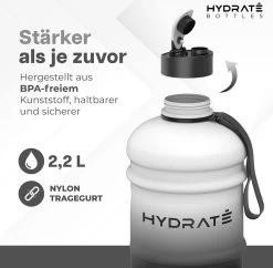 HYDRATE 2,2 Liter Sportwaterfles - Duurzaam En Extra Sterk - BPA Vrij - Ideaal Voor: Sportschool, Dieet, Bodybuilding, Buitensport, Wandelen En Kantoor - Grote Waterfles (mono). 4 HYDRATE 2,2 Liter Sportwaterfles - Duurzaam En Extra Sterk - BPA Vrij - Ideaal Voor: Sportschool, Dieet, Bodybuilding, Buitensport, Wandelen En Kantoor - Grote Waterfles (mono). -Bol Waterkoker Winkel 1200x1175 11
