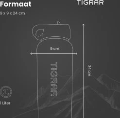Tigrar - Drinkfles - Waterfles - Thermosfles 1 Liter - RVS - (Grafiet) Zwart - Incl. Extra Dop 3 Rietjes En Reiniger -Bol Waterkoker Winkel 1200x1184 3
