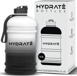 HYDRATE 2,2 Liter Sportwaterfles - Duurzaam En Extra Sterk - BPA Vrij - Ideaal Voor: Sportschool, Dieet, Bodybuilding, Buitensport, Wandelen En Kantoor - Grote Waterfles (mono).