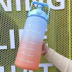 Drinkfles-2L Grote Capaciteit Waterfles Stro Cup Hoge Temperatuur Plastic Water Cup Tijd Schaal Frosted Outdoor Sport Student Paar Cup