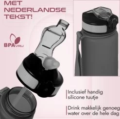 Gluxury Luxe Motivatie Waterfles - Nederlandse Tekst - Drinkfles Met Rietje - 1 Liter Drinkfles - Waterfles Met Tijdmarkering - Inc E-book - Zwart -Bol Waterkoker Winkel 1200x1193 6