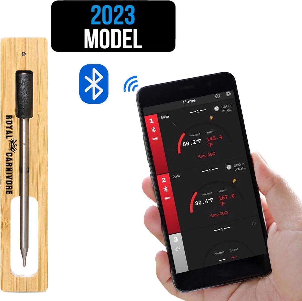 ROYAL CARNIVORE® | Draadloze BBQ thermometer | Barbecue vleesthermometer | Kernthermometer | Bluetooth met App ROYAL CARNIVORE® | Draadloze BBQ Thermometer | Barbecue Vleesthermometer | Kernthermometer | Bluetooth Met App -Bol Waterkoker Winkel 1200x1194 3