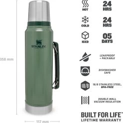Stanley The Legendary Classic Bottle 1,00L - Thermosfles - Hammertone Green 4 Stanley The Legendary Classic Bottle 1,00L - Thermosfles - Hammertone Green -Bol Waterkoker Winkel 1200x1196