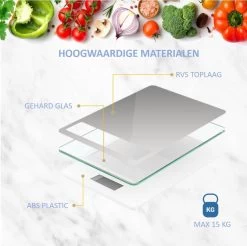 Hermanos® Digitale Precisie Keukenweegschaal - Weegschaal Keuken - 1 Gr Tot 15 Kg - Tarra Functie - Bluetooth Met Voedingsapp - Incl. Batterijen - RVS -Bol Waterkoker Winkel 1200x1196 6