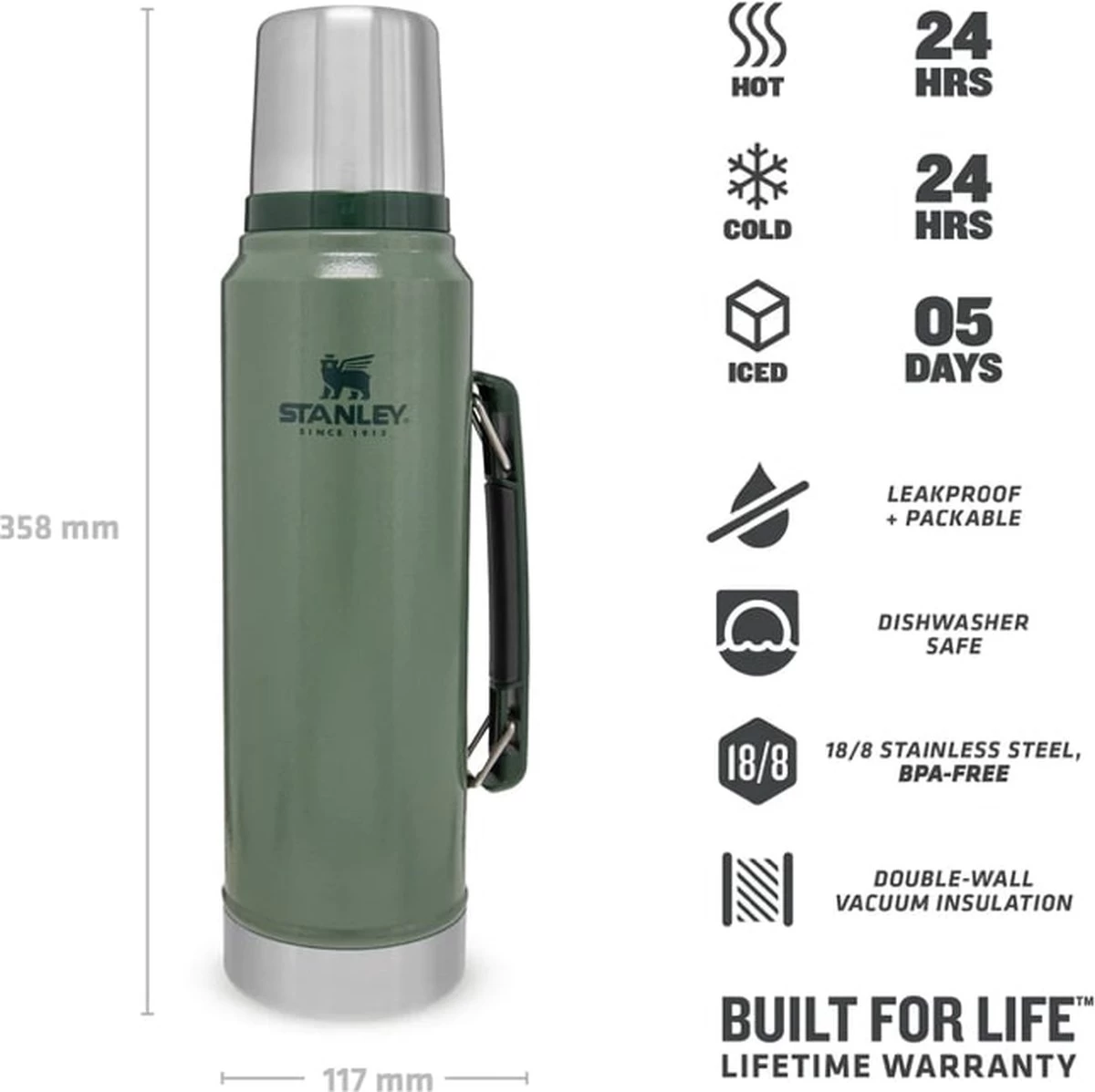 Stanley The Legendary Classic Bottle 1,40L - thermosfles - Hammertone Green Stanley The Legendary Classic Bottle 1,40L - Thermosfles - Hammertone Green -Bol Waterkoker Winkel 1200x1198 13