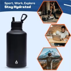 Drinkfles 2 Liter Met Rietje Waterjug Volwassenen - Complete Set - RVS 2L - 24uur Koud/12 Uur Warm - Zwart -Bol Waterkoker Winkel 1200x1199 11