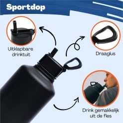 Drinkfles 2 Liter Met Rietje Waterjug Volwassenen - Complete Set - RVS 2L - 24uur Koud/12 Uur Warm - Zwart -Bol Waterkoker Winkel 1200x1199 13