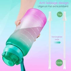 Motivatie Waterfles 2 Liter - Bidon - Sportdrankfles - Grote Waterfles - Gallon - Rietje - Tijdsmarkering - Groen/Paars -Bol Waterkoker Winkel 1200x1200 1139
