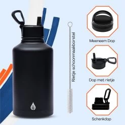 Drinkfles 2 Liter Met Rietje Waterjug Volwassenen - Complete Set - RVS 2L - 24uur Koud/12 Uur Warm - Zwart -Bol Waterkoker Winkel 1200x1200 1171