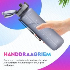 WODster Drinkfles Voor Kinderen En Volwassenen - 1 Liter - Waterfles Met Tijdmarkeringen En Fruit Filter - Bidon BPA Vrij - Grijs -Bol Waterkoker Winkel 1200x1200 1269