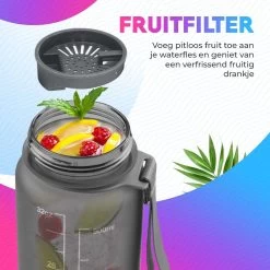 WODster Drinkfles Voor Kinderen En Volwassenen - 1 Liter - Waterfles Met Tijdmarkeringen En Fruit Filter - Bidon BPA Vrij - Grijs -Bol Waterkoker Winkel 1200x1200 1271