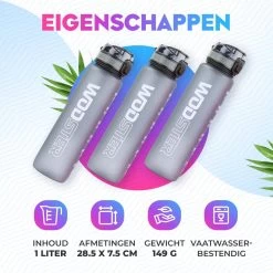 WODster Drinkfles Voor Kinderen En Volwassenen - 1 Liter - Waterfles Met Tijdmarkeringen En Fruit Filter - Bidon BPA Vrij - Grijs -Bol Waterkoker Winkel 1200x1200 1273