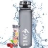 Swilix ® Drinkfles - 1 Liter - Waterfles Met Tijdmarkering - Met 2 Fruitfilters - Grijs