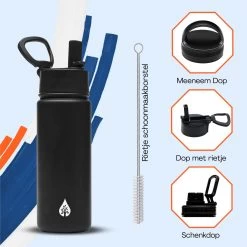 VANN Drinkfles 500 Ml Met Rietje Multifunctioneel - Waterfles Volwassenen - RVS Inclusief 3 Doppen - 24uur Koud/12 Uur Warm - Groen -Bol Waterkoker Winkel 1200x1200 1331