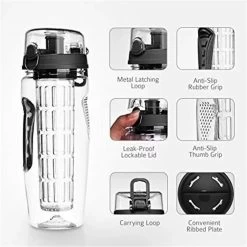 Merkloos Waterfles Met Fruit Infuser - 900ml- 100% BPA Vrij - Zwart - Sportfles - Detox Waterfles-Waterfles Met Fruit Filter -Bol Waterkoker Winkel 1200x1200 1364