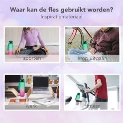 Seniq Motivatie Waterfles - 1 Liter - Drinkfles Met Tijdmarkering - Rietje - Groen Paars -Bol Waterkoker Winkel 1200x1200 1408