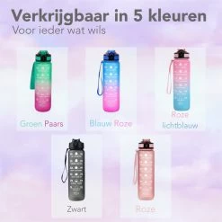 Seniq Motivatie Waterfles - 1 Liter - Drinkfles Met Tijdmarkering - Rietje - Groen Paars -Bol Waterkoker Winkel 1200x1200 1409