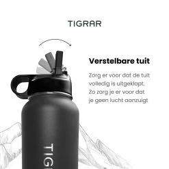Tigrar - Drinkfles - Waterfles - Thermosfles 1 Liter - RVS - (Grafiet) Zwart - Incl. Extra Dop 3 Rietjes En Reiniger -Bol Waterkoker Winkel 1200x1200 248