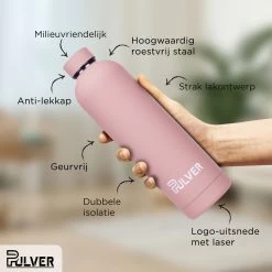 Pulver - RVS Thermosfles / Drinkfles – BPA Vrij – 750 Ml - Waterfles Met Draaidop – Drinkfles – Dubbele Isolatie - Rubberen Coating- Licht Roze -Bol Waterkoker Winkel 1200x1200 266
