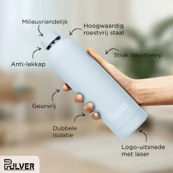 Pulver - RVS Thermosfles / Drinkfles – BPA Vrij – 750 Ml - Waterfles Met Draaidop – Drinkfles – Dubbele Isolatie - Rubberen Coating- Licht Groen -Bol Waterkoker Winkel 1200x1200 299