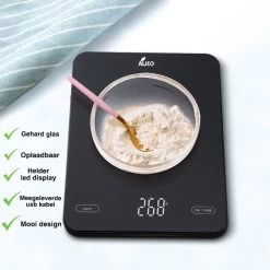 ALJEO Oplaadbare Digitale Precisie Keukenweegschaal - 1g Tot 10kg - Weegschaal Keuken - Tarra Functie - Incl Oplader - Gehard Glas - Zwart -Bol Waterkoker Winkel 1200x1200 339