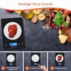 Lekro Digitale Precisie Keukenweegschaal – Weegschaal Keuken - 1gr-15kg – Tarra Functie - Zwart -Bol Waterkoker Winkel 1200x1200 375