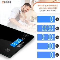 Lekro Digitale Precisie Keukenweegschaal – Weegschaal Keuken - 1gr-15kg – Tarra Functie - Zwart -Bol Waterkoker Winkel 1200x1200 376