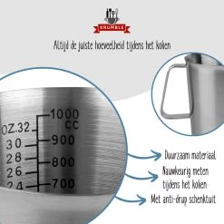 Krumble Maatbeker Met Schenktuit - Maatbekers - Meetbeker Voor Koken En Bakken - Maatkan - Kookgerei - Mengbeker - Blender Beker - RVS - 1 Liter - 12 X 15 X 13 Cm (Ixbxh) - Zilver -Bol Waterkoker Winkel 1200x1200 547