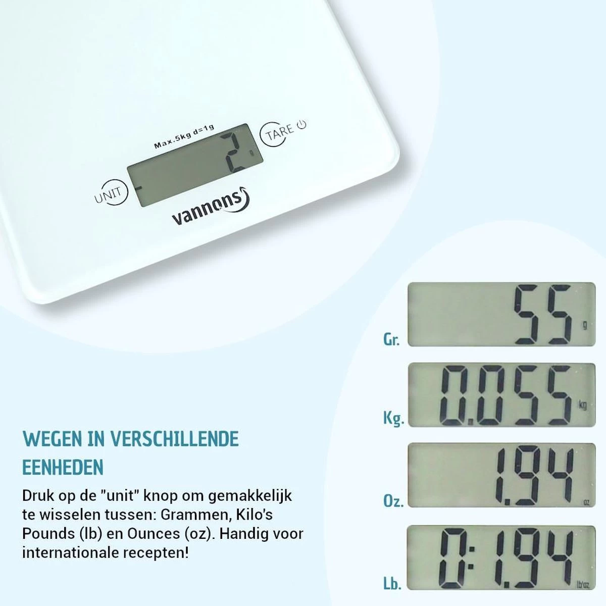 Vannons - Keukenweegschaal - Keukenweegschaal Digitaal - Precisie Weegschaal tot 5 kilo - Glas - Wit Vannons - Keukenweegschaal - Keukenweegschaal Digitaal - Precisie Weegschaal Tot 5 Kilo - Glas - Wit -Bol Waterkoker Winkel 1200x1200 598