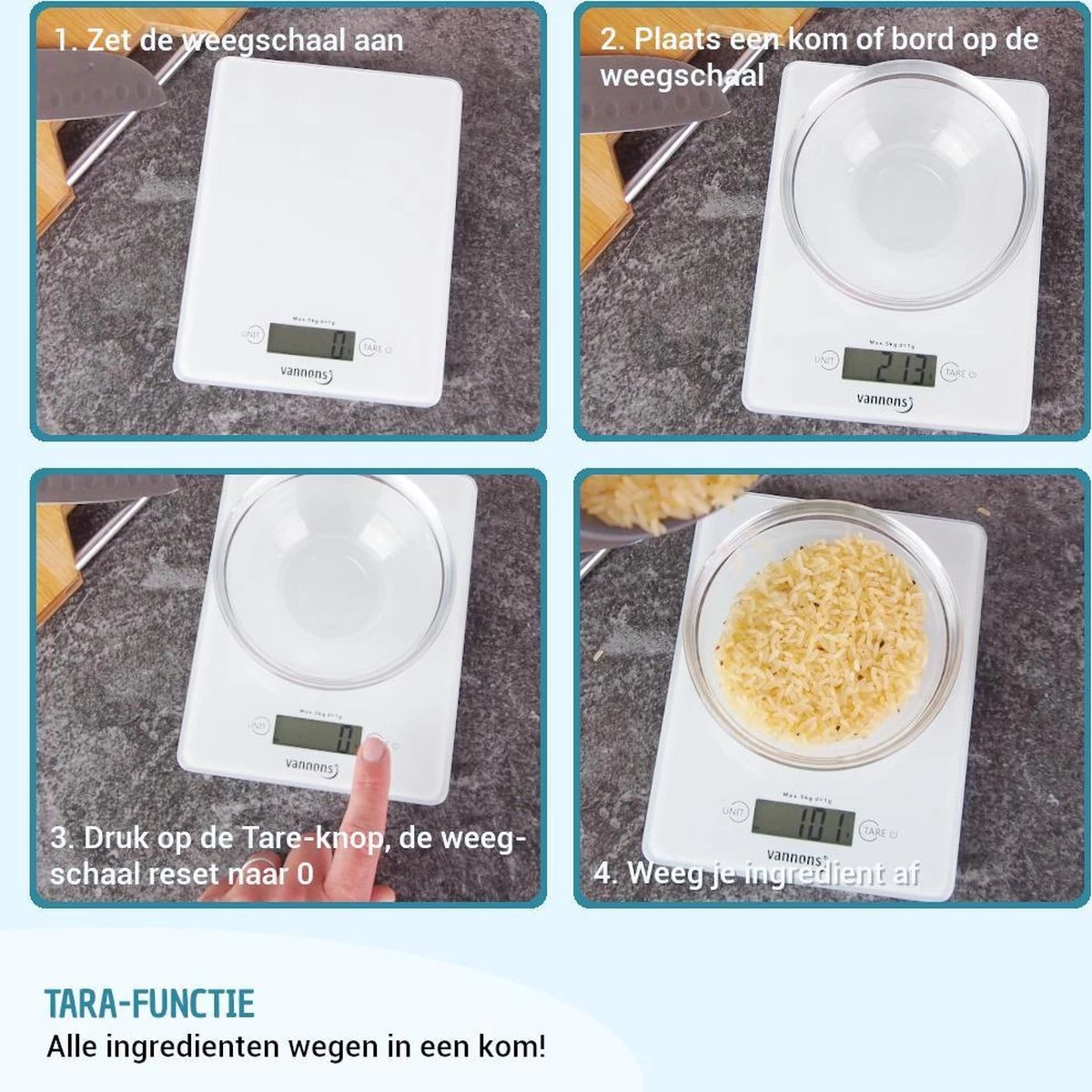 Vannons - Keukenweegschaal - Keukenweegschaal Digitaal - Precisie Weegschaal tot 5 kilo - Glas - Wit Vannons - Keukenweegschaal - Keukenweegschaal Digitaal - Precisie Weegschaal Tot 5 Kilo - Glas - Wit -Bol Waterkoker Winkel 1200x1200 599