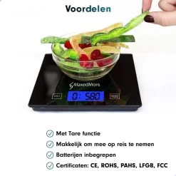 MaxedMore Digitale Keukenweegschaal Met Bluetooth En App - Digitale Precisie Weegschaal Voor Keuken - Tare / Tarra Functie - Weegt Tot 5000 Gram (5kg) - Werkt Op Batterijen - Smart Touch Bediening - Gemaakt Van Gehard Glas Met Antislip -Bol Waterkoker Winkel 1200x1200 644