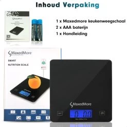 MaxedMore Digitale Keukenweegschaal Met Bluetooth En App - Digitale Precisie Weegschaal Voor Keuken - Tare / Tarra Functie - Weegt Tot 5000 Gram (5kg) - Werkt Op Batterijen - Smart Touch Bediening - Gemaakt Van Gehard Glas Met Antislip -Bol Waterkoker Winkel 1200x1200 648
